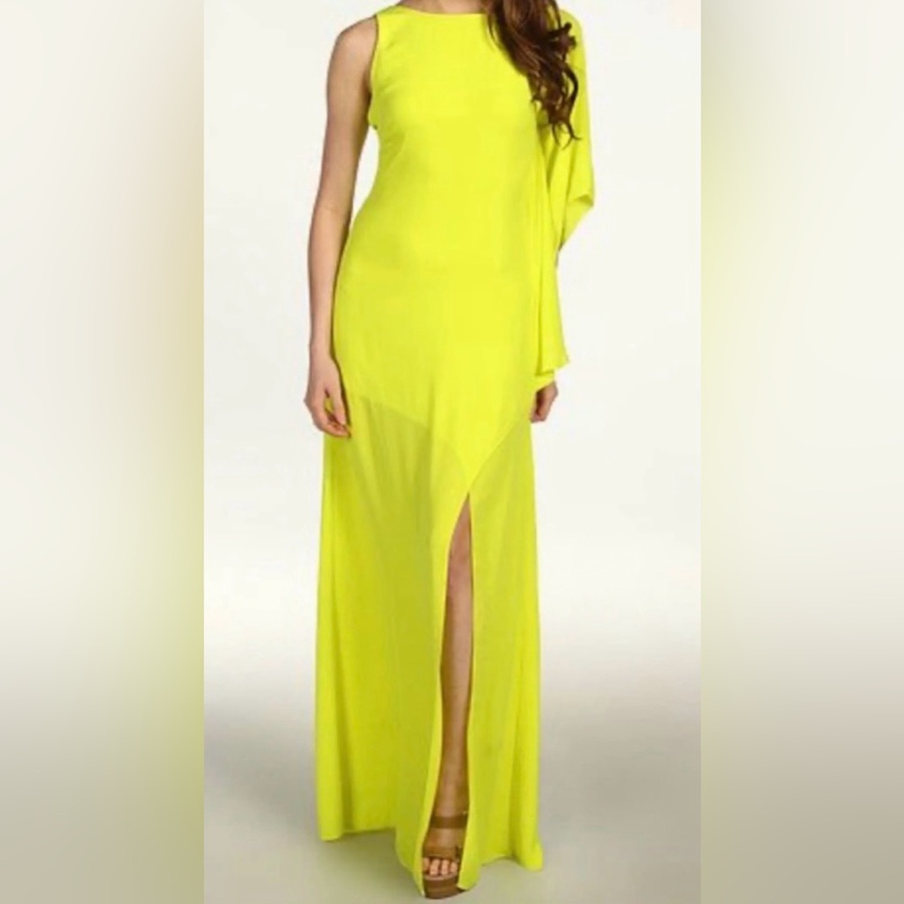 BCBGMAXAZRIA Janus One-Shoulder Gown in Bright Lime